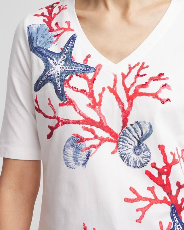 Coral Print V-Neck Perfect Tee - image 4